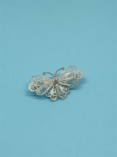 Vintage Silver Filigree Butterfly Brooch 800 Silver Etsy