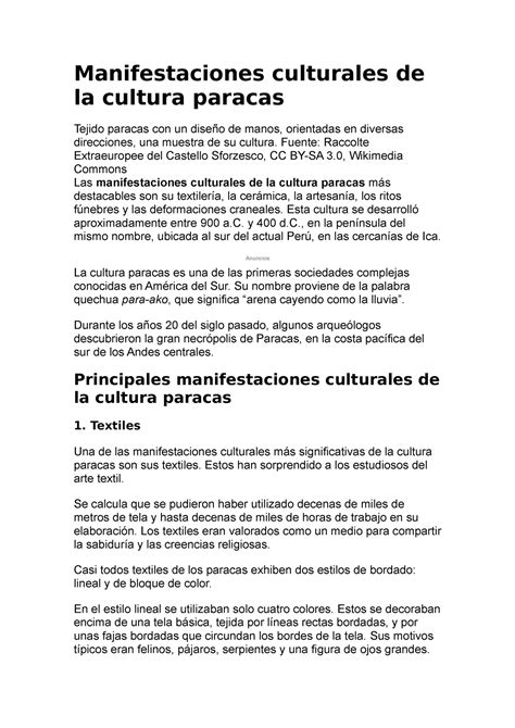 Manifestaciones Culturales De La Cultura Paracas Manifestaciones Culturales De La Cultura