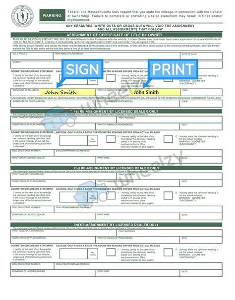 How To Sign Your Car Title In Massachusetts Including Dmv Title Sample