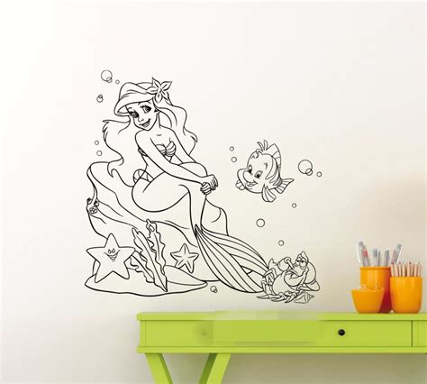 Free Shipping Ariel Mermaid Wall Decal Princess Flounder Sebastian