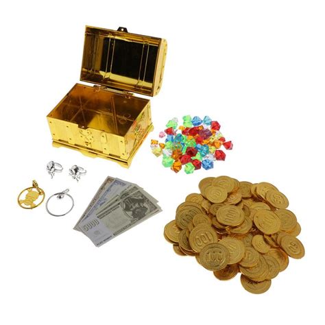 Treasure Chest Box Toy Plastic Gold Coins Pirate With Jewelry Gems Toys