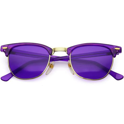 True Vintage Horn Rimmed Semi Rimless Sunglasses Color Tinted Square Lens 49mm Purple Purple