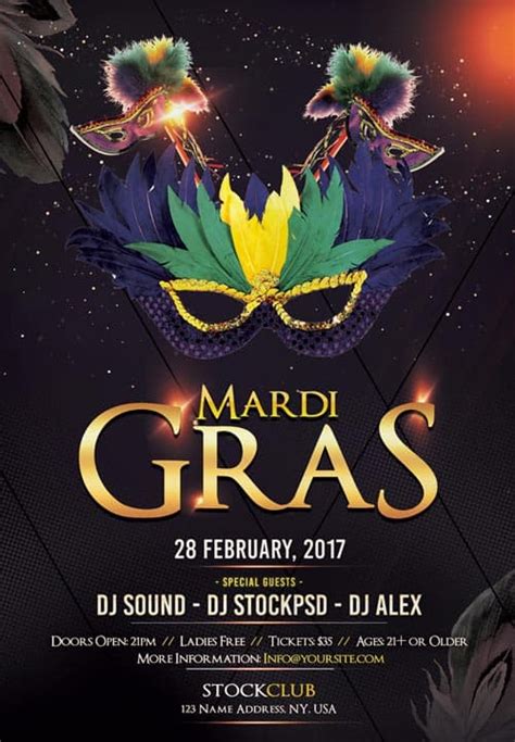 Mardi Gras Party Flyer Template For Mardi Gras And Carnival Events