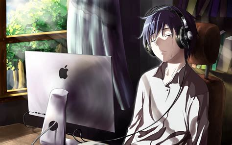 Anime Computer Background Anime Boy On Computer 1920x1200 Wallpaper