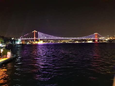 The Night View Of The Famous Bosphorus Bridge In Istanbul Turkey