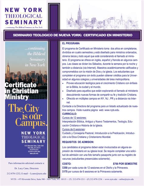 Seminario Teologico De Nueva York Certificado En Ministerio