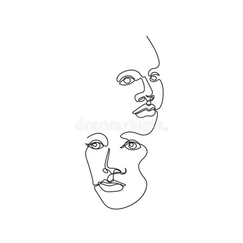 Two Female Faces Are Drawn With One Line Continuous Line Vector