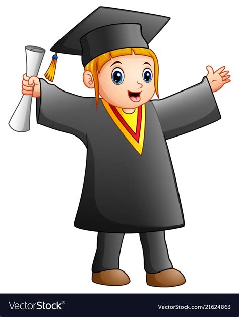 Happy Girl In Black Graduation Gown Royalty Free Vector