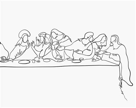 The Last Supper Wall Art Jesus Line Art Last Supper One Line Etsy