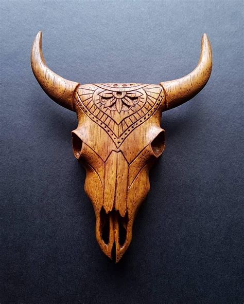 Wooden Cow Skull Hand Carved Cow Skull Carving Animal Skulls