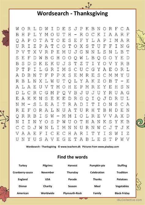 Thanksgiving Wordsearch Word Search English Esl Worksheets Pdf And Doc