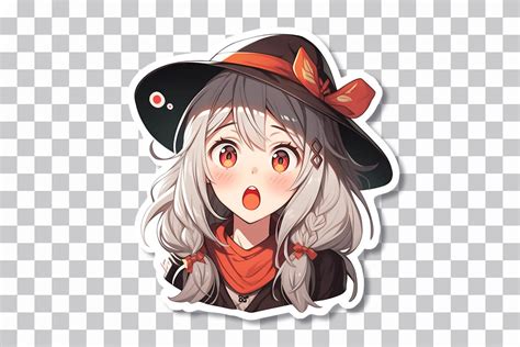 Surprised Anime Girl In A Hat Sticker Free Png Download