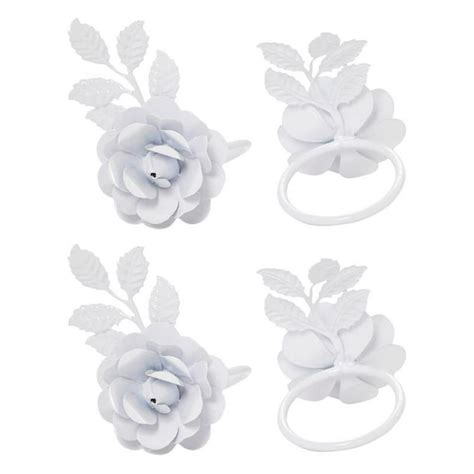Handcrafted White Rose Napkin Ring Set Of 4