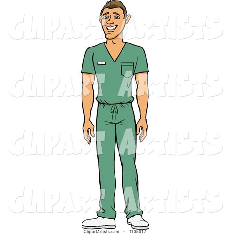 White Male Doctor Surgeon Or Nurse In Green Scrubs Clipart By Cartoon