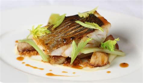 Roasted Sea Bass Celeriac Celery Truffle Sauce Celeriac Crumble Food Michelin Star Food