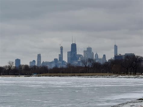 Chicago Skyline Over A Frozen Foster Avenue Beach This Is A Winter