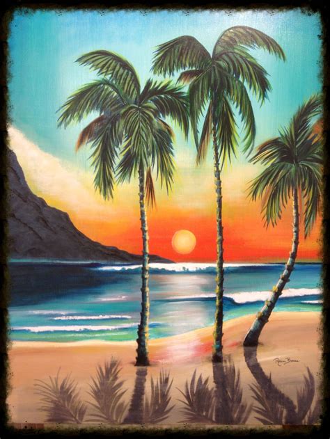 Beach Sunset With Palm Trees Drawing 1 Wallpaper