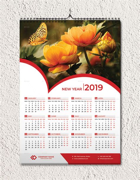 One Page Wall Calendar 2019 By Designstocks Graphicriver