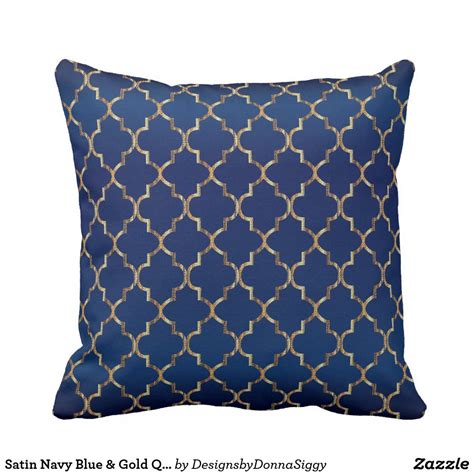 Satin Navy Blue And Gold Quatrefoil Pattern Throw Pillow Zazzle Throw
