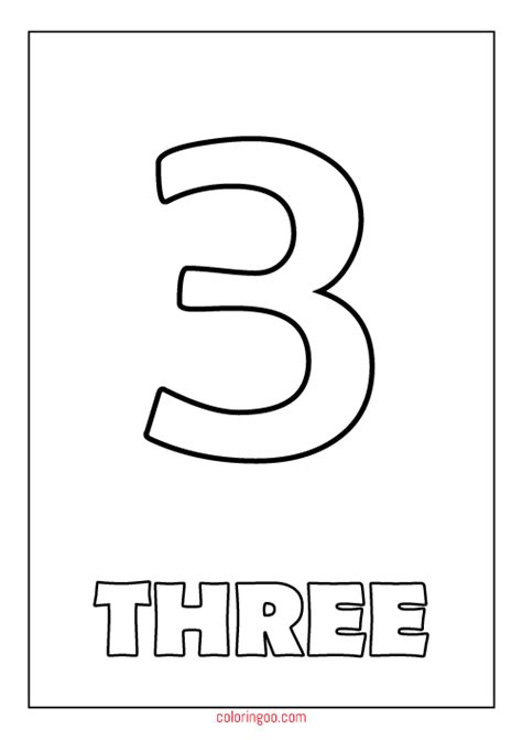 Printable Number 3 Three Coloring Page Pdf For Kids