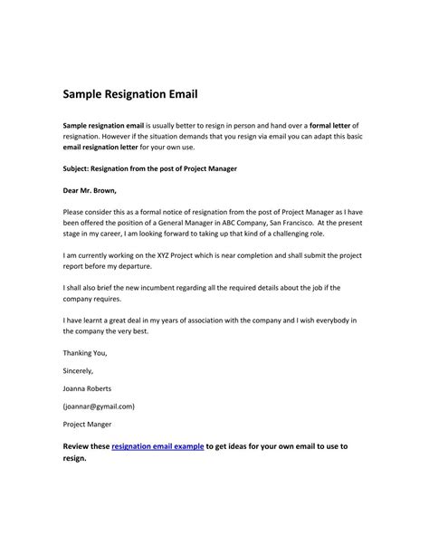 Sample Resignation Email By John Adrin Issuu