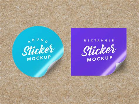 Free Round And Rectangle Sticker Mockup Psd