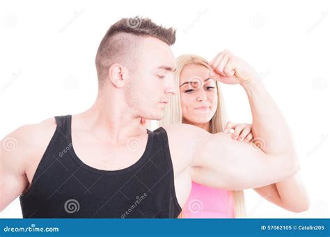 Impressed Girl By Boyfriend Biceps Stock Image Image Of Exercise
