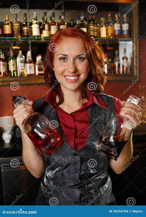 Redhead Barmaid Stock Photo Image Of Cognac Club Nightlife