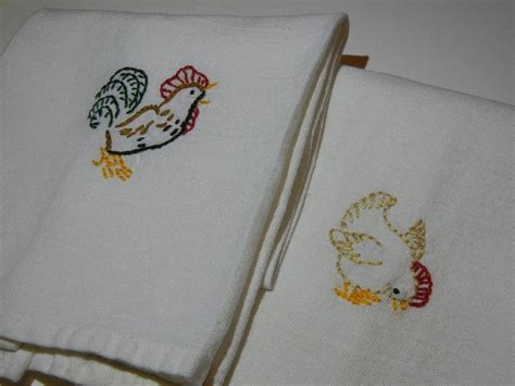 Hand Embroidered Kitchen Dish Towel Set Of Two White Etsy Dish
