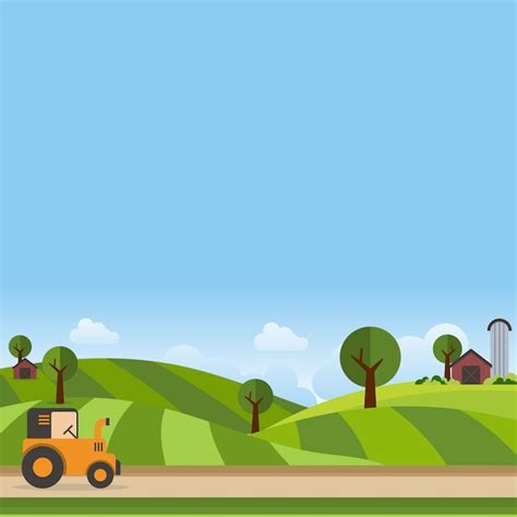 Premium Vector Green Farm Landscape Illustration Flat Design
