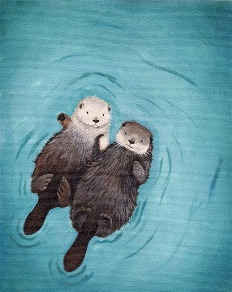Otters Holding Hands Art Print 8x10 Cute Otter Art Perfect Etsy