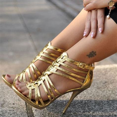Shoespie Sexy Golden Strappy Sandals Open Toe High Heels Hot High Heels High Heel Boots
