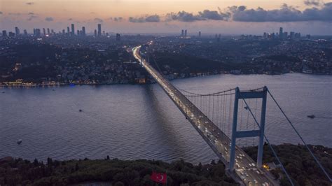 Istanbul Bosphorus Bridge Sunset Aerial Hyper Lapse Stock Footage