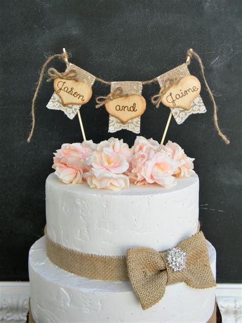 Names Personalized Wedding Cake Topper Burlap And Lace Bunting Flags