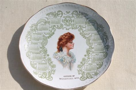 Antique China Calendar Plate Vintage 1909 W Gibson Girl Lady Portrait