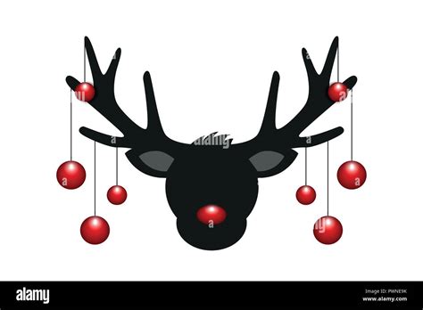 reindeer head silhouette with red christmas decoration vector