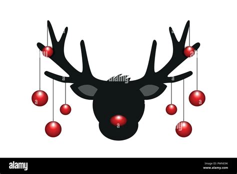 reindeer head silhouette with red christmas decoration vector
