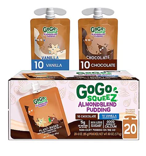 Gogo Squeez Almond Blend Pudding Chocolate And Vanilla 20 Ct