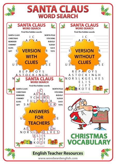 Santa Claus Word Search In English Woodward English