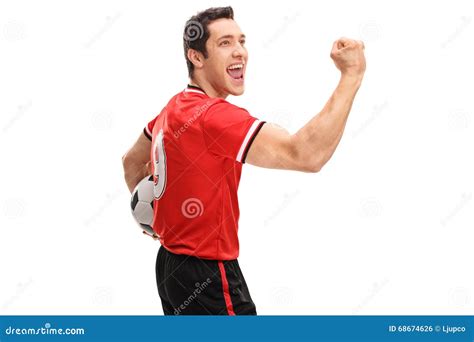 Joyful Football Player Celebrating A Goal Stock Photo Image Of