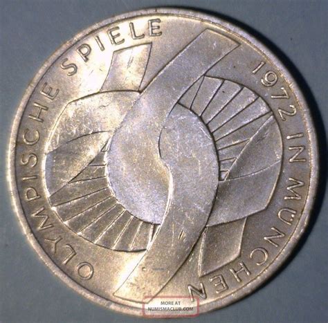 Germany 10 Mark 1972 D Choice Uncirculated Silver Coin Olympics
