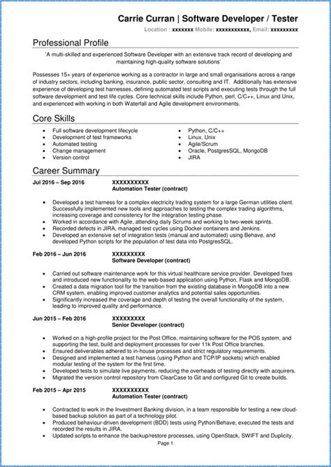 Based on the company's requirement the developer has to develop the software. Software developer CV example + writing guide [Get hired ...