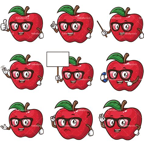 Cartoon Apple Teacher Character Clipart Vector Collection Friendlystock
