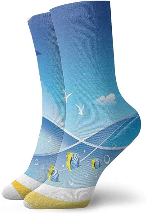 Amazon Compression High Socks Exotic Sea Waves In Fauna Frame With