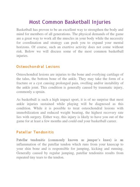 Most Common Basketball Injuries Osteochondral Lesions Pdf Knee