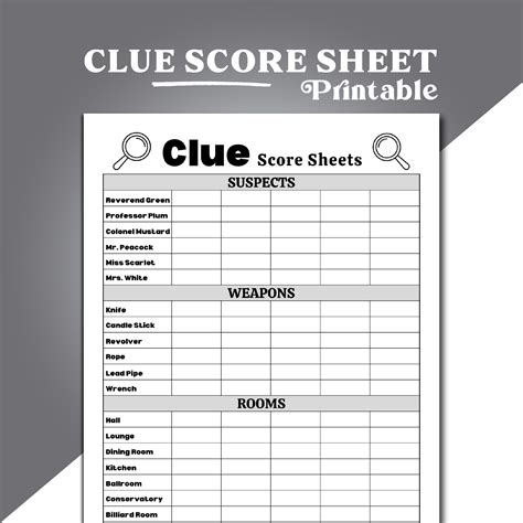 Clue Score Sheet Clue Board Game Score Sheet Clue Download Now Etsy