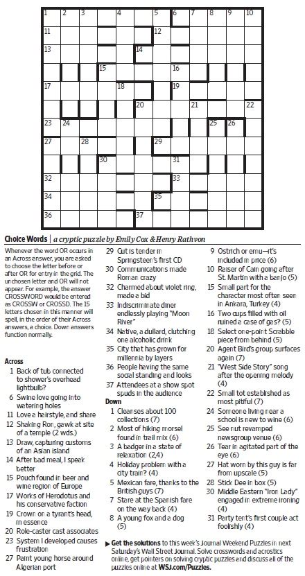 choice words saturday puzzle wsj puzzles wsj
