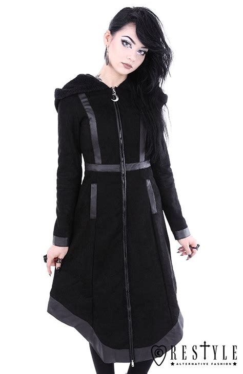 Gothic Winter Coat With Oversized Hood Embroidery Moon Witch Coat