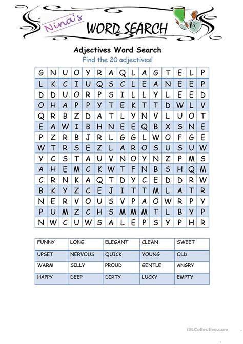 Arabic reading passages with questions. Adjectives Word Search worksheet - Free ESL printable ...