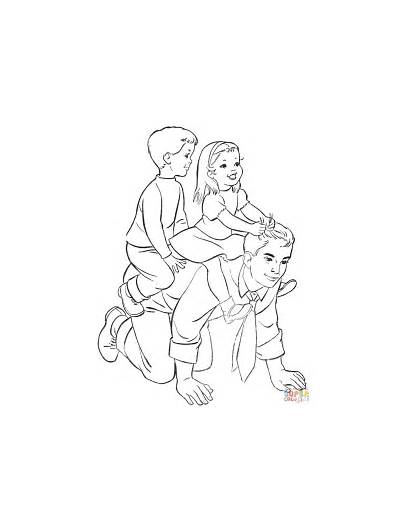 Coloring Pages Riding Father Fathers Dad Daughter